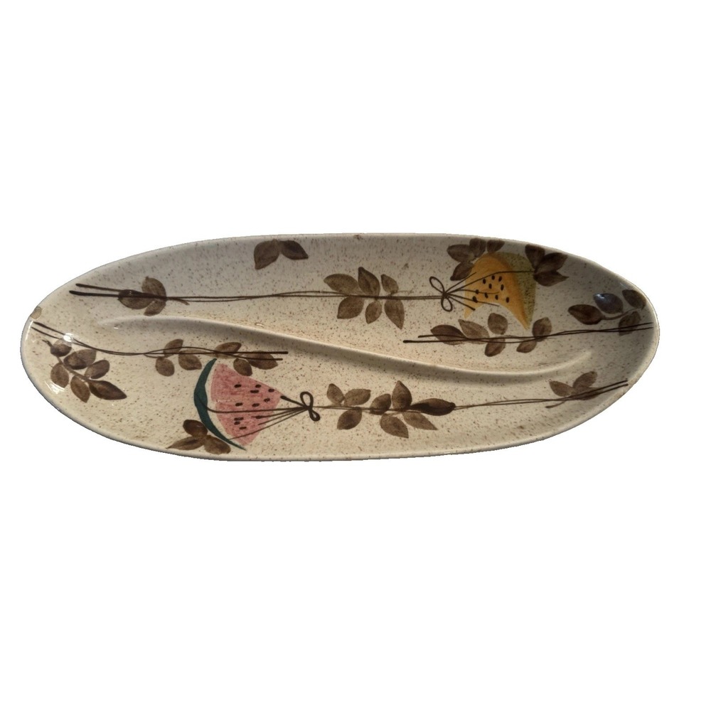 Red Wing Pottery Tampico Watermelon Oval Serving Dish Festive 13" Small Chip